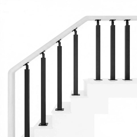 Built Tough 35 Or 37 Inch Stair Railing Post For Deck Projects To Level Up Your Space Featuring Ironwork With Matte Finish on stairs.