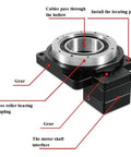 Premium Hollow Rotary Actuator Table Running Smooth 360 Degree Continuous Rotation With Rock Solid Stability And High Performance For Tough Industrial Automation Setup, detailed view of gear and cable routing.