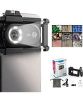 200X Phone Microscope Lens With CPL Filter And LED Light attached to smartphone, showing packaging and accessories for STEM and appraisal use.
