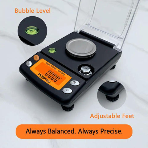 Milligram Scale With Large Display And Dual Powered Pro Grade Digital Powder Scale For Precise Weighing 50g By 0.001g Resolution Adjustable Feet And Bubble Level