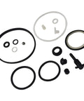 Components of Beefed Up Heavy Duty 8 Ton Vertical Bottle Jack Repair Kit include oil seal rings and pump core parts for industrial use.