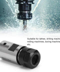 14mm Collet Chuck Tool Holder C20 ER16 for lathes, drilling machines, and milling machines, shown alongside machining water spray effect.