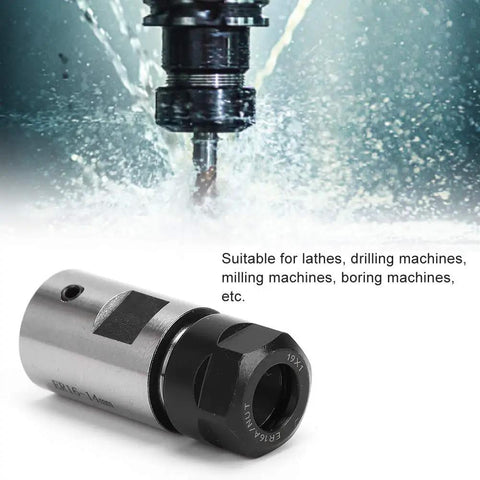 14mm Collet Chuck Tool Holder C20 ER16 for lathes, drilling machines, and milling machines, shown alongside machining water spray effect.