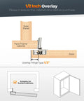 Front view of Home Expert 1/2 in overlay satin-nickel concealed cabinet hinge, 10-pack (5 pairs) for face-frame cabinets
