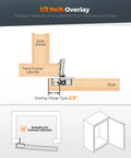 Diagram of Two Pack Half Inch Overlay Soft Close Cabinet Hinges Satin Nickel Concealed Hinges for Face Frame Doors