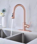 Copper Rose Gold Kitchen Faucet For Deck Mount With Three Way Spray Pause Setting Lead Free 304 Stainless Steel