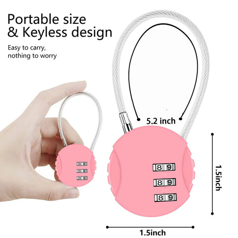 Pink padlock with 3-digit combination, part of Two Pack 3 Digit Combination Padlock Outdoor Waterproof Lock, shown in hand.