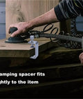 6 Pack 1 Inch Stainless Steel C Clamps for Woodworking shown holding wood plank during sanding process
