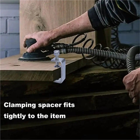 6 Pack 1 Inch Stainless Steel C Clamps for Woodworking shown holding wood plank during sanding process