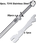 Three Sixteenth Inch T316 Stainless Steel Cable Railing Hardware Kit For Wood And Metal Posts With Swage Threaded Stud Tensioners