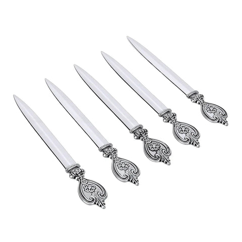Vintage Leaf Floral Pattern Metal Letter Opener Set, 5 Pack For Home Office And School Desk, Durable Mail Opener Tools