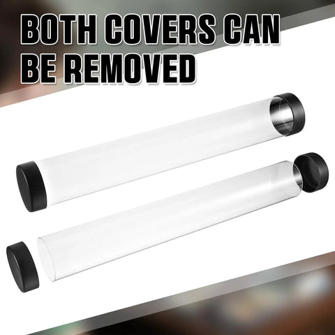 4 Pack Round Playmat Tubes Set For Card Game Storage showing two clear tubes with removable black caps