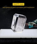 Hard PC mask with anti-pressure, anti-corrosion features shown alongside an iconic hammer for impact resistance illustration.