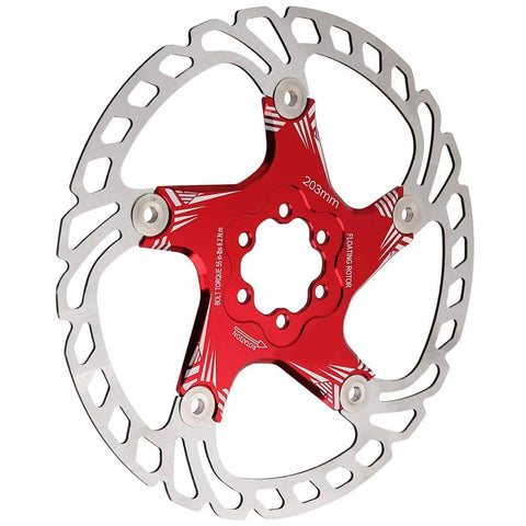 Mountain Bike Disc Brake Rotor And Pads 203mm Five Bolt Build With Stainless Steel Outer And Aluminum Inner For Hydraulic Mechanical Brakes close-up view