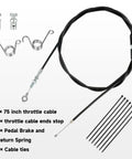 75-inch go kart throttle cable kit with pedal return springs for Predator 212cc engines, includes cable end stops and cable ties.