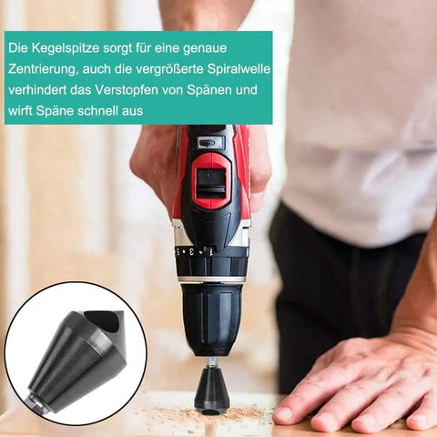 Person using a drill with a 4Pc M35 Cobalt Countersink Bits 90 Degree Set For Metal Stainless Steel Wood Workhorse Quality.