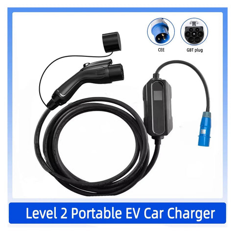 Heavy Duty Level 2 EV Charger With CEE Wall Plug 32A 5m Cable, IP67 Waterproof and Fire Resistant, Portable Car Charging Station