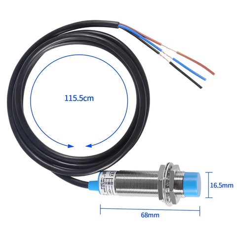 Inductive Proximity Sensor 8mm Detecting Distance 3 Pack NPN NO DC 6-36V 3-Wire M18 Switch for 3D Printer with cable and dimensions