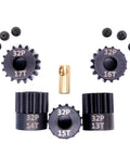 32P 5mm Pinion Gear Set For RC Cars With Hex Key 13T 14T 15T 16T 17T, durable metal gears, includes screws and hex key.
