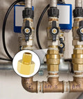 Brass Pipe Fittings Set 6 Pack 3/8 Inch NPT Male To 1/2 Inch NPT Female Reducer Connectors installed in plumbing system