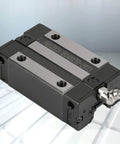 High Grade 20mm Linear Ball Bearing Slide Rail Carriage Block For CNC Machines installed, showing metal construction and precision detailing.