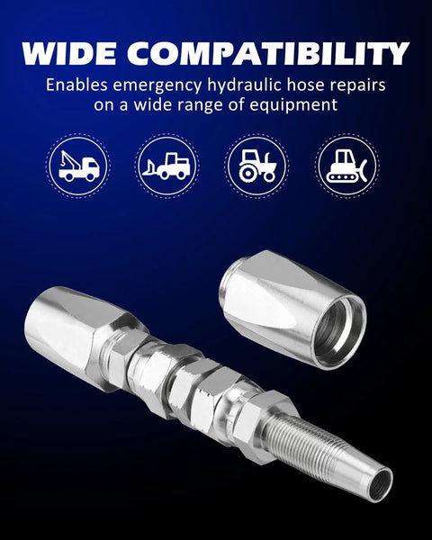 SPARKWHIZ hydraulic hose repair kit by Amazon, 3/8 in ID, reusable 2-wire fitting, chrome-plated metal.
