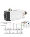 Beefy 4.5KW ER32 Air Cooled Spindle Motor With Flange Mount showcases wiring diagram for 220V or 380V configurations.