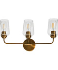 Mid Century Inspired Vanity Light With Three Snifter Glass Shades In Antique Nickel Finish Damp Location Rated And Mounts Up Or Down