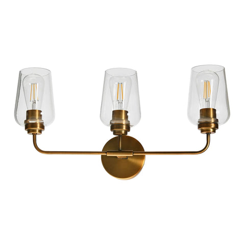 Mid Century Inspired Vanity Light With Three Snifter Glass Shades In Antique Nickel Finish Damp Location Rated And Mounts Up Or Down