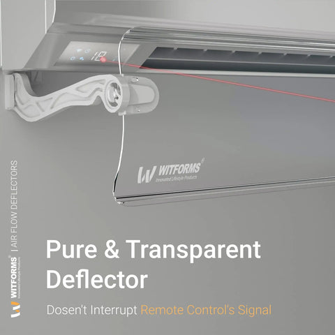 Adjustable AC Air Deflector Extends From 24 To 43 Inches 360 Degree Rotatable Crystal Clear Transparent Design Fits Most Standard Split Air Conditioners Measure Your Vent Opening Before Purchase Directs Cool Air Precisely attached to split AC unit