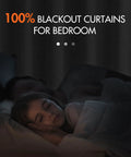 Child sleeping in dark room with Light Grey 100 Percent Blackout Curtains, 2 Panels Set, 72 Inches Long by 52 Inches Wide Per Panel.