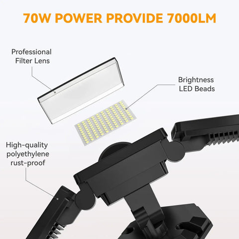 Motion Sensor Outdoor LED Flood Light With 7000 Lumen Output And 6500K Daylight Waterproof Hardwired Wall Light with adjustable heads