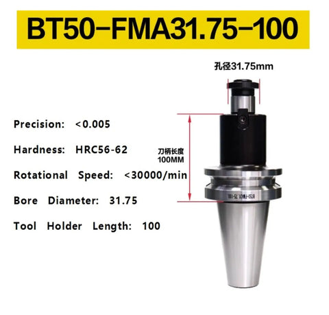 Top Shelf Bt50 Cnc Milling Tool Holder Delivering Badass Grip And Rock Solid Shock Absorbing Stainless Steel Construction For Serious Grinding And Finishing Jobs - Side view with precision specs