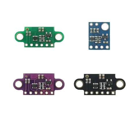 Multiple Tight Build ToF Laser Rangefinder Modules for Makers and Techies, showcasing green, blue, purple, and black designs.