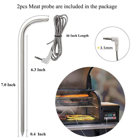 Digital Thermostat Kit Replacement For Pellet Grills Pro Controller Upgrade With RTD Temperature Sensor And Dual Meat Probes dimensions shown