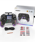 Open Source RC Transmitter With 2.4 Inch IPS Screen, Gyro Stabilized 2.4GHz Radio, box, cable, stickers, and antenna visible