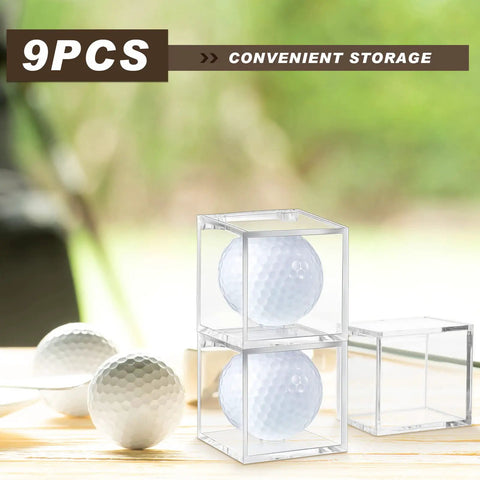 Nine Piece Golf Ball Display Cubes Set, Clear Acrylic Ball Stands For Memorabilia And Baseball Collectibles, Each 2.36 Inch Cube