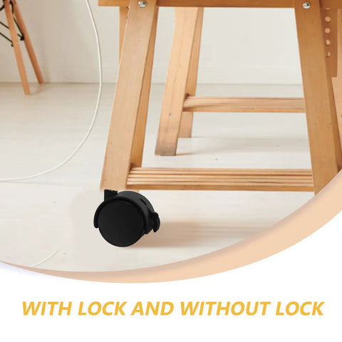 Rock Solid 2 Inch Universal Swivel Caster Wheel Set With M8 Threaded Stem Replacement For Office Chair rolls smooth as butter dual locking under a wooden chair.