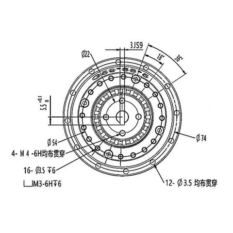 Technical drawing of Wxf17 Harmonic Drive For Industrial Robots With Servo Motor 200-600W showing dimensions and design details.