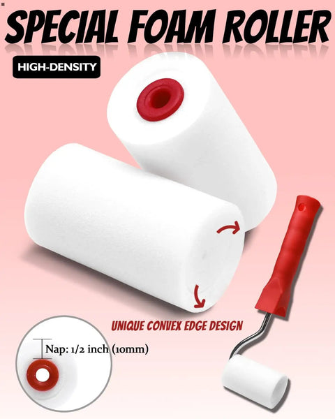 2 Inch Paint Roller Kit With High Density Foam Rollers And 3/8 Inch Nap Microfiber Covers For Walls Cabinets Craft And Touch Up Includes Mini Rollers Tray And 16 Piece Set For Pro DIY Projects, featuring special foam roller with convex edge