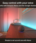 Indoor 6-Foot Smart LED Light Strip Base Kit With Plug illuminating room, voice control via Alexa device on table