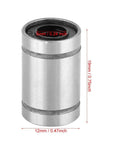 Eight Piece Linear Ball Bearings LM6UU 6MM Double Sealed for CNC, showing 12mm width and 19mm height, smooth glide hardened steel.