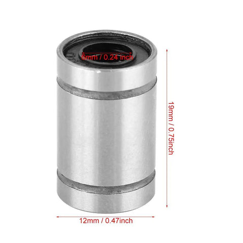 Eight Piece Linear Ball Bearings LM6UU 6MM Double Sealed for CNC, showing 12mm width and 19mm height, smooth glide hardened steel.