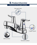 Modern 4 Inch Centerset Bathroom Sink Faucet With Dual Levers No Splash Aerated Stream For Precise Temperature And Flow Chrome Widespread Lavatory Fixture Easy Install Clean Contemporary Bath Accessory with chrome surface and ABS aerator.