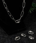 Five Silver Screw Carabiner Lock Charms Set With Brass Micro Pave Cubic Zirconia Oval Quick Links Clasp For Jewelry Making Findings