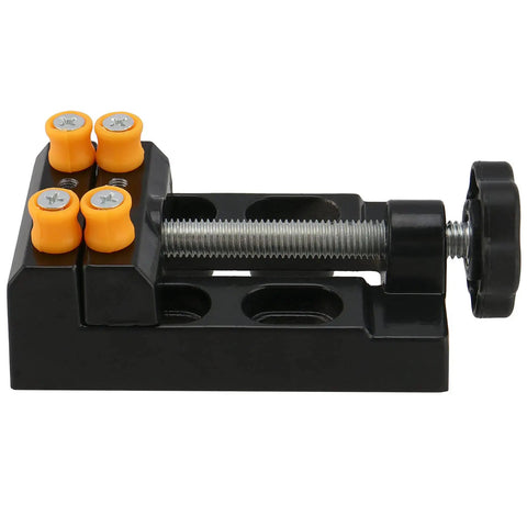 Four Piece Mini Bench Vise Clamp Set With Universal Adjustable Table Vise For Drill Press Jewelry Making Watch Repair Sculpting Projects Heavy Duty Black close-up