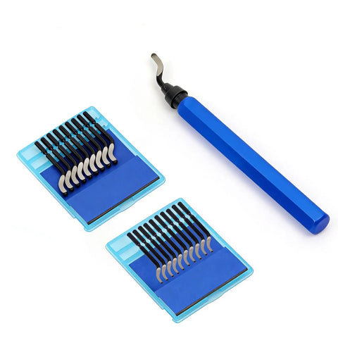 Pro Grade Deburring Tool Kit With 20 High Speed Blades For Metal Resin Copper Plastic PVC Pipes And 3D Printing, Includes 10 BS1010 And 10 BK3010 Blades, M2 HSS 63 HRC, Ergonomic Handle