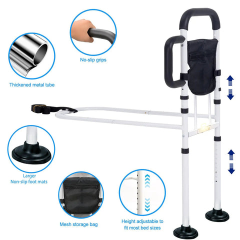Elderly Bed Rail With Non Slip Handle And Motion Activated Night Light For Seniors Upgrade 2026 Adjustable Bed Assist Rail ASTM Approved