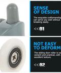 Close-up of parts from 4 Pack Sliding Door Roller Hardware Replacement Kit For Smooth Patio, Bathroom, And Closet Doors Quiet Wheel Guide Pulleys And Durable High Precision Trolleys Easy Mount For A Smoother Slick Squeak Free Slide