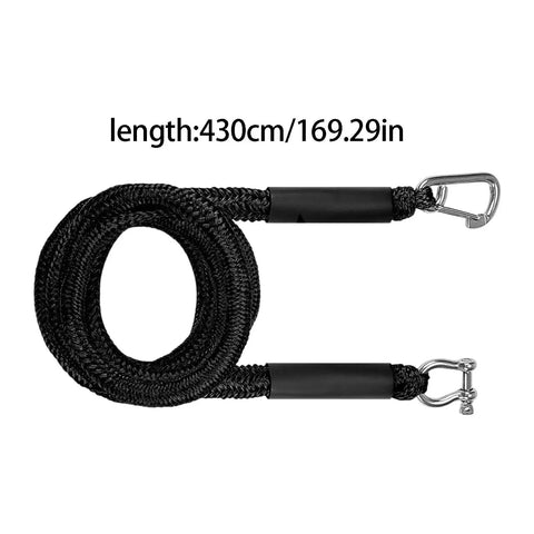Elastic Bungee Dock Line For Boat Mooring 14 Ft Rope With 316 Stainless Steel Clips coiled with length measurement shown